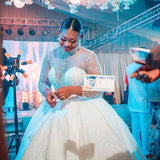 New Wedding Dress High-Necked Big Crown Heavyweight Sleeves Long Sleeve Bridal Dress African Main Yarn HZ0517