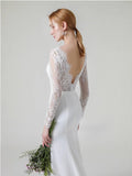 French Deep V-Neck Lace Long-Sleeved Bridal Bridal Light Wedding Dress Thin Simple Dress Go Out Dress HZ0517