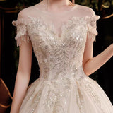 One-Word Shoulder French Main Wedding Dress 2025 New Spring And Summer Bridal Court Wind Small Heavy Industry Big Tail HZ0517