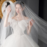 French Wedding Dress Bride 2025 New Simple Retro Shoulder Super Fairy Small Thin Large Size Wedding Dress F87 HZ0517