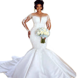 Long-Sleeved African Bride Wedding Lace Fishtail Wish A Word Shoulder HZ0517
