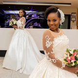 New African Wedding Dress Round Skin Color Net In The Long-Sleeved High-Waisted Lace Bridal Wedding Dress HZ0517