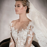 Long-Sleeved Wedding Dress 2026 New Princess Poncho Dress Vintage Lace Slimming Nude A Word Swollen Tail HZ0517
