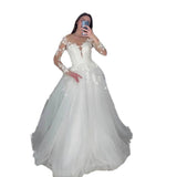 French Super Fairy Shoulder Lace Wedding Dress 2026 New Bridal Tug-And-Skinny Yarn A Swing Long-Sleeved Wedding Dress HZ0517