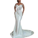 High-End Wedding Dress White Temperament Long Sleeve 2026 New Body-Repair Fishtail Birthday Dress African Beauty Sexy Woman HZ0517