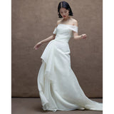 Light Wedding Dress Female New Host White Temperament Elegant Art Examination Tset Dress Banquet Dress HZ0517