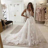 2026 Deep V Sexy Body Wedding Dress Autumn New Fashion Simple Famous Temperament Generous HZ0517