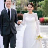 French Lace Wedding Dress 2026 New Bridal Atmosphere Simple Long-Sleeved Winter Welcome Yarn Small Tail Wedding Dress HZ0517