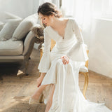 Horn Sleeve Light Wedding 2026 New Long Simple Bride French Simplicity Wedding Dress Evening Dress HZ0517