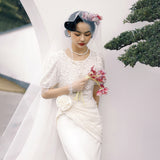 French Travel Photo Shoot Retro Light Wedding Dress White Lace Bubble Sleeve Photography Dress Dress HZ0517