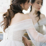 Light Wedding Dress Sen Series Super Fairy Simple Dream Small Man Travel Shot Out Of The Yarn Thin Retro Shoulder Small Dress Woman HZ0517