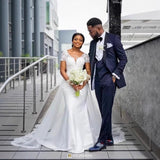 V-Neck Short-Sleeved Tug-Tailed Wedding Dress 2026 Mermaid Wedding Dress Dress Zip-Up HZ0517