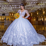 White Princess Ball Dress Wedding Dress 2026 Lace Duffet Long Sleeve Wedding Dress Size Bridal Dress HZ0517