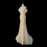 One-Word Shoulder-Sense-Wearing Light Wedding Dress New Fishtail High-End Feeling Small Tail Bride Goes Out Yarn Wedding Dress Woman HZ0517