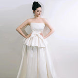 French Bra Light Wedding Dress Bride Simple Niche State Go Out Yarn Bow Engagement Dress Dress HZ0517