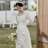 Korean-Style Densified Light Wedding Dress 2026 New Bridal French Simple Long-Sleeved Yarn Welcome Dress HZ0517