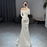 French Light Wedding Dress 2026 New Simple Shoulder-Swear Long-Sleeved White Fishtail Engagement Dress Dress HZ0517