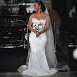 New Word Shoulder Fishtail Wedding Dress Long Sleeve Heavy Work Body Dragging African Bridal Dress Temperament Yarn HZ0517