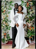 French-Style Stash Light Wedding Dress Fashion Shoulder Long Sleeve Slimming High-End Banquet Host Dress HZ0517