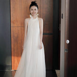 Morning Robe Bridal Wedding Dress Toast Registration Card Small White Dress High-End Light Luxury Niche Design Light Wedding Dress HZ0517