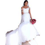 African Bride Round-Neck Wedding Dresses Mermaids Dressed Withed Big Tail Wedding Dresses HZ0517