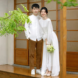 White Flowing Dress Round Collar Light Wedding Dress Ultra-Long Sen Dress Seaside Photo Clothes Super Fairy HZ0517