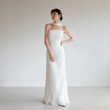 Temperament Breast Folded Light Wedding Dress Shoot Niche Lawn Wedding Simple Main Wedding Dress Engagement Certificate Elegant White Yarn HZ0517