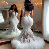 2026 New Wedding Dress Female Light Lace Fishtail Wedding Dress Long Sleeves Dragging Tail Repair Bridal Main Wedding Dress HZ0517