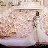 2026 Spring New Beaded Long-Sleeved Retro Fairy Lace Mermaid Wedding Dress High-Necked Dedrece Large Size Wedding Dress HZ0517