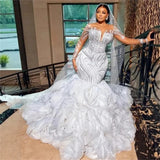 Wedding Dress Woman's New Light Luxury Heavy Industry Nails Fish Tail Long Sleeve Deep V Body-Tailed Bridal Main Wedding Dress HZ0517