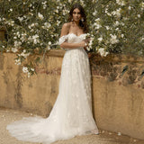 New Summer New Shoulder Brat White Wedding Dress Sexy Atmospheric Fashion Slim Thin Yarn HZ0517