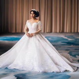 2026 New Wedding Dress African Bride Wedding Long-Sleeved Pearl Wedding Dress HZ0517