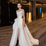 French-Style Lint-Faced Light Wedding Dress 2026 New Bride Simple Breast-Wearing Small Senior Welcome Go Out Yarn White Dress HZ0517