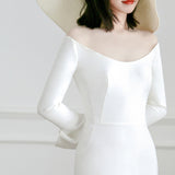 Evening Dress New Shoulder Fishtail Skirt Long Sleeves To Wear Small Tailed Fashion Simple Toasting Lady HZ0517