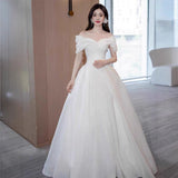 French One-Word Shoulder New White Yarn Yarn Bridal Small High Quality Light Wedding Dress HZ0517