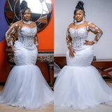 African Mermaid Bridal Wedding Dress High-Necked Lace Poster Long-Sleeved Bridal Dress Lady Official Party Dress HZ0517