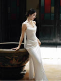 French-Style Seduced Face Light Wedding Dress Bride Simple Niche Twilight Yarn Feeling Engaged White Fishtail Dress HZ0517