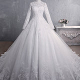 Long-Sleeved French Main Wedding Dress 2026 New Bridal Temperament Court Yarn Heavy Industry Starry Sky Drag-Tailed Main Wedding Dress HZ0517