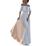 Summer New One-Word Shoulder Dress Long Banquet Commute Fell To The Ground Small Tail Evening Dress HZ0517