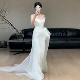 French Simple Breast-Shape Light Wedding Dress Bride Super Xiansen Lined Out To Welcome The Yarn Temperament White Small Tail Dress Skirt HZ0517