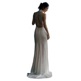 Sexy Bare Back Light Wedding Dress Light Luxury Bride Wedding Fishtail Morning Robe Out White Simple Set Of Face Dress White HZ0517