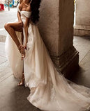 Wedding Dress 2026 New Word Shoulder Bridal Wedding Dress Sexy V-Neck Long Tail Wedding Dress HZ0517