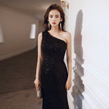 Black Evening Dress Women's 2026 New Banquet Temperament Single-Shoulder Fishtail Hosting Dresses/Evening HZ0517
