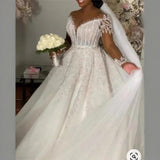 Finely Lied Deluxe Long Sleeve Ball Dress Wedding Dress Crystal Vintage Mermaid Bridal Dress Detachable Dress HZ0517