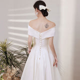 French Light Wedding Dress Simple New Densified Out Yarn Series Travel To Shoot The Bride's Wedding Engagement Small Dress A Word Shoulder HZ0517