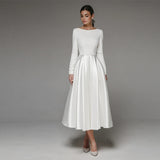 Temperament Evening Dress Woman 2026 New Banquet White Simple Long-Sleeved Travel Style Dress HZ0517