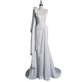 French Light Wedding Dress Super Fairy New Bride Single Shoulder Yarn Light Luxury Thin Fishtail Dress Dress HZ0517