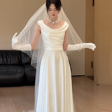 Travel Shot Wedding Dress Bride Simple High-End Feel French Bridal Dress Dress Small Thin Welcome Yarn HZ0517