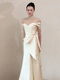 French Word Shoulder Light Wedding Dress Bride Simple Dingy Noodles Senior White Fishtail Dress Welcome Out Of The Yarn HZ0517