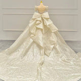 French Retro V-Neck Wedding Dress Bride 2025 New Fugitive Princess High Texture Big Tail Yarn HZ0517